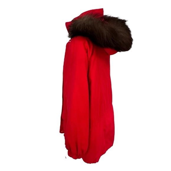 London Fog Red Fur-Trimmed Women's puffer  Parka coat size Large Petite - Picture 3 of 11